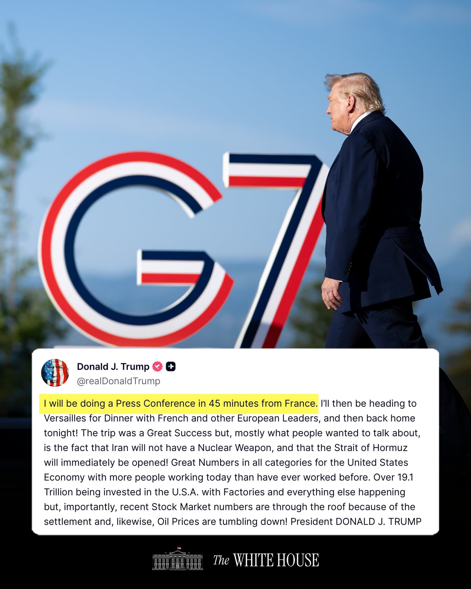 Trump Signals Confidence After G7 Summit as Global Focus Shifts to Iran