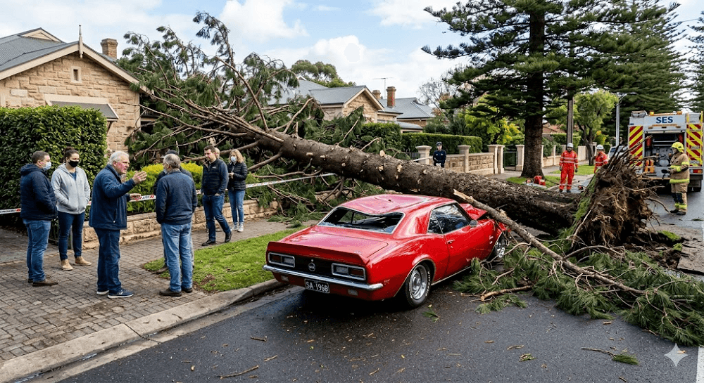 Outrage in Torrens Park: Massive Pine Tree Collapses, Crushing Rare Collectible Car