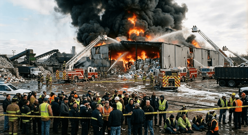 Mass Evacuation in Southwest City as Fire Rages Through Recycling Facility