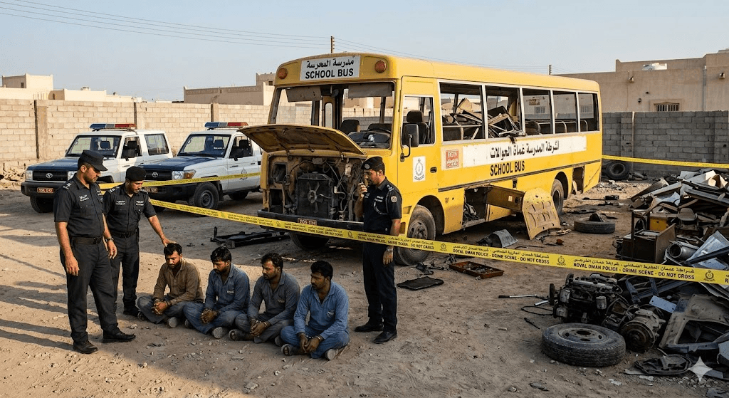 Stolen and Stripped: Four Arrested After Dismantling an Entire School Bus for Parts in Al Buraimi