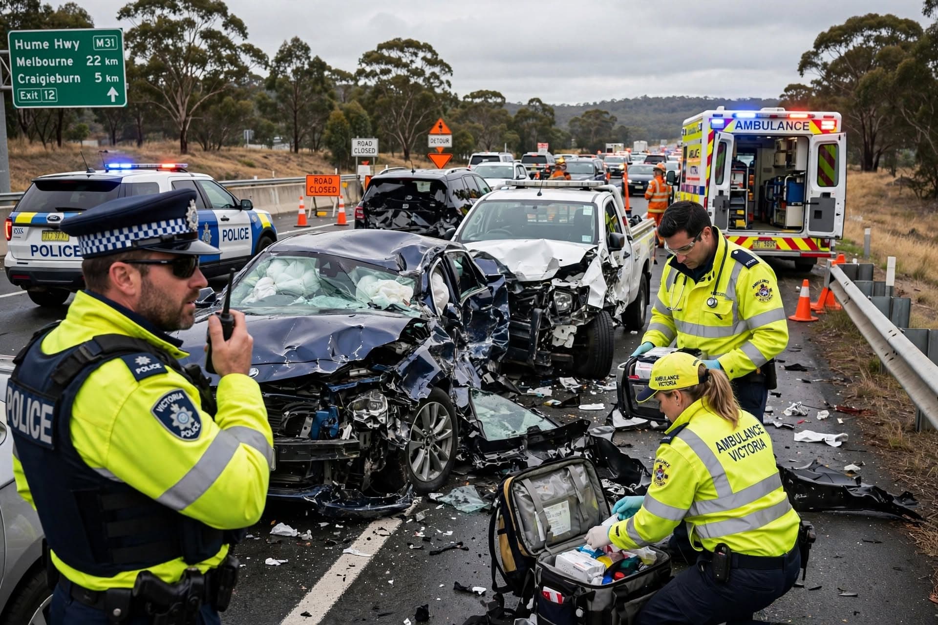Three Injured In High Speed Pileup On Hume Highway, Traffic Halted Outside Melbourne Suburbs