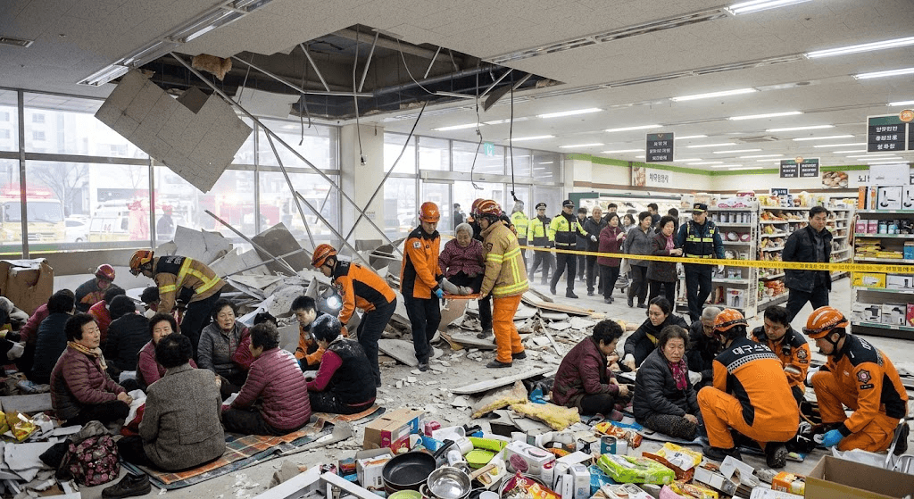 Disaster Strikes Supermarket: Ceiling Collapse Leaves at Least 38 Injured in South Korea
