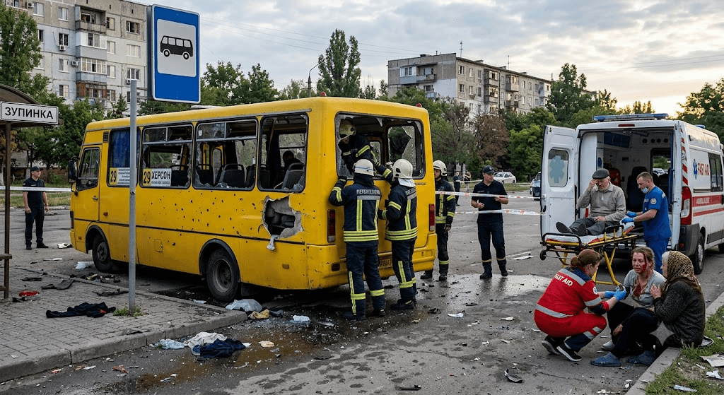 Tragedy in Kherson: Russian Strike Hits Minibus, Leaving One Dead and Five Wounded