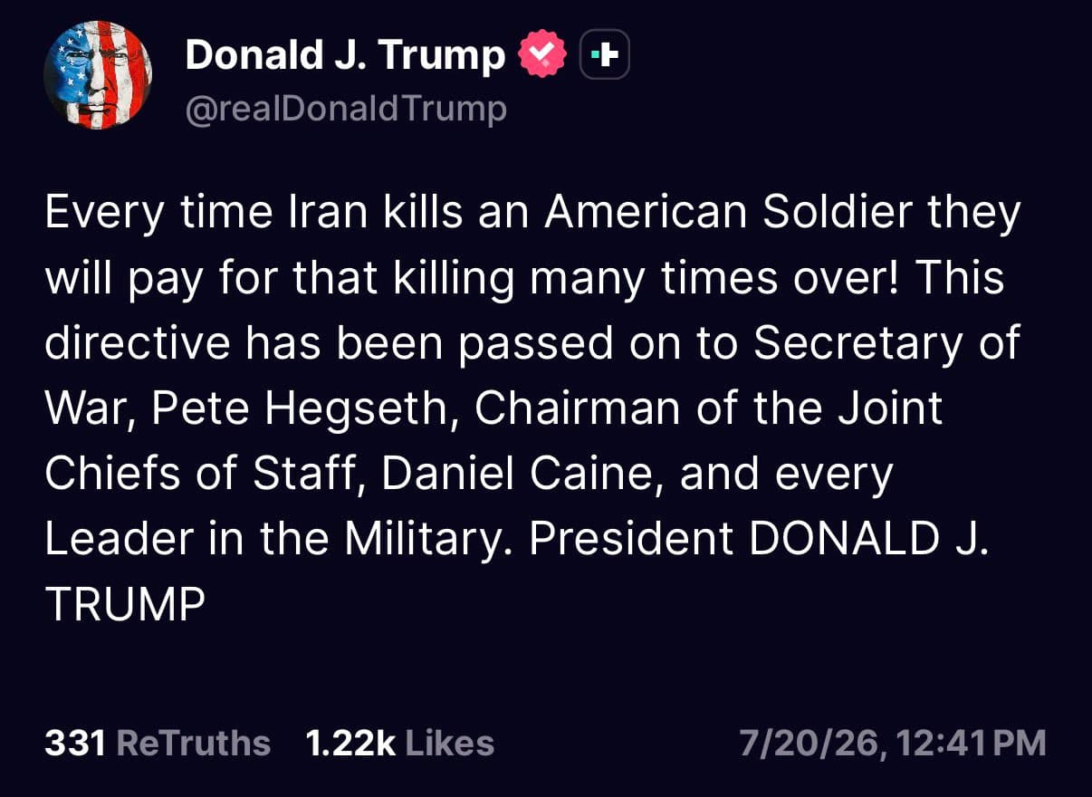 Trump Issues Strong Warning to Iran Over Potential Attacks on U.S. Troops