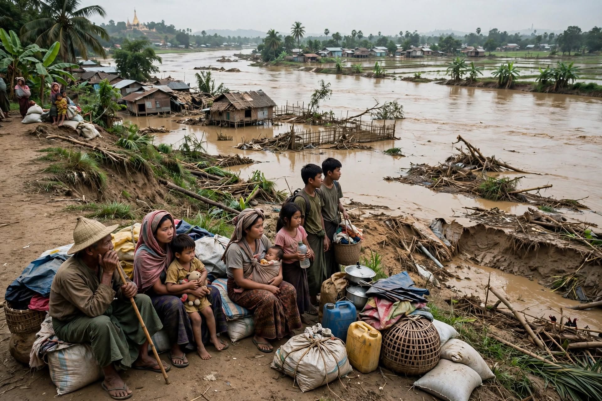 Riverbank Collapse Destroys Waterfront Homes In Myanmar, Sweeping Dwellings Into Flooded Irrawaddy During Monsoon