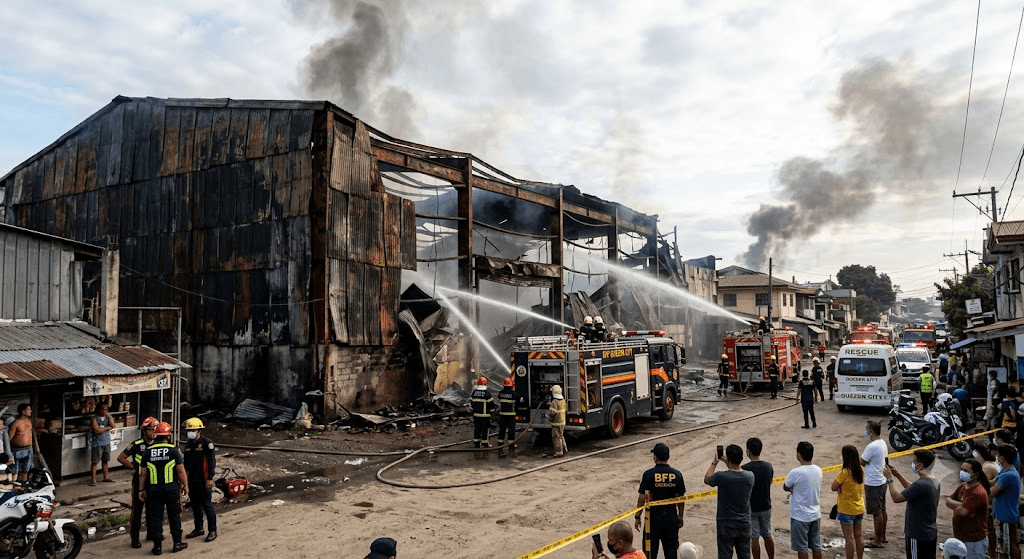 Morning Blaze: Fire Rips Through Abandoned Baesa Warehouse in Quezon City