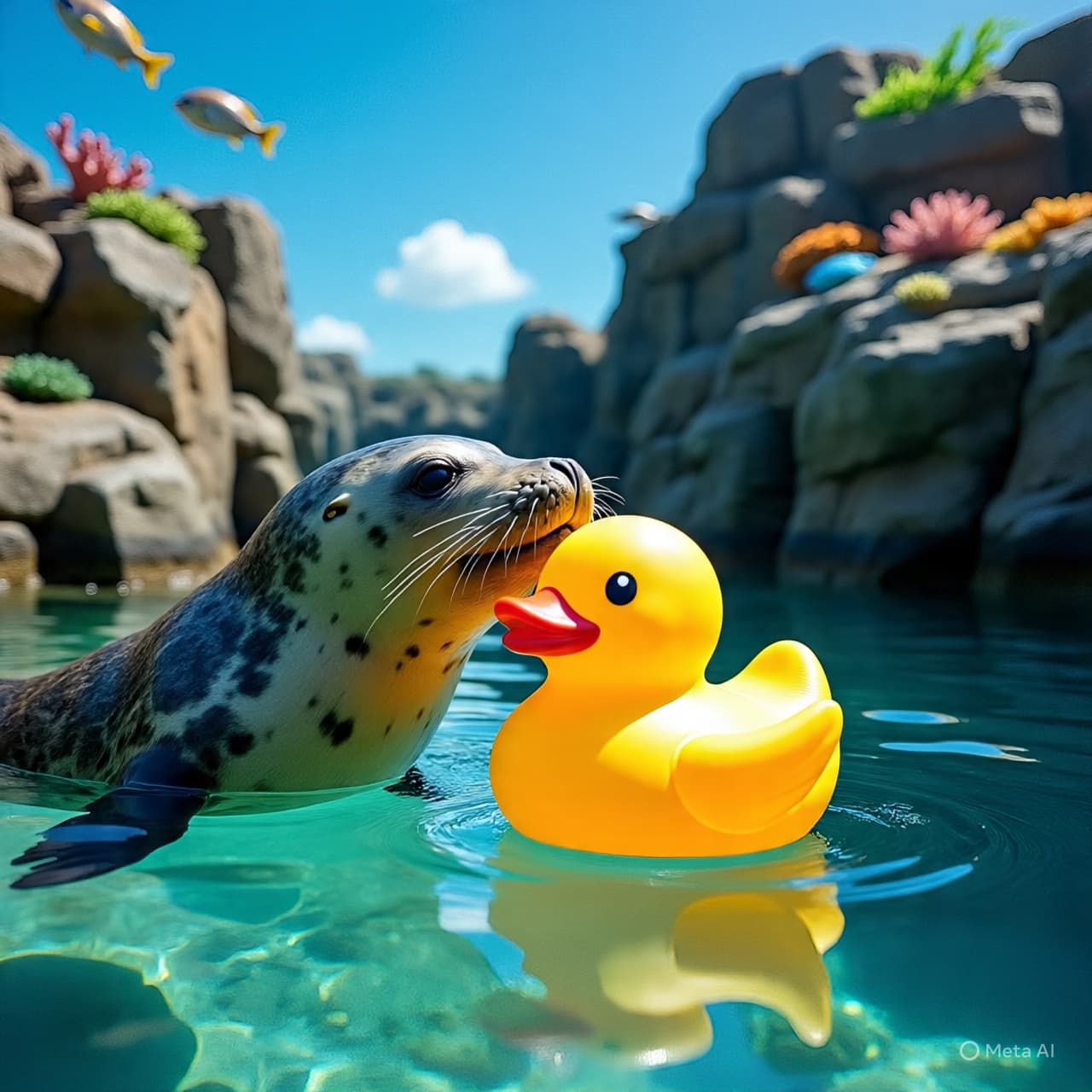 Gentle Hearts in a Glassed Habitat: A Seal’s Embrace of Rubber Ducks