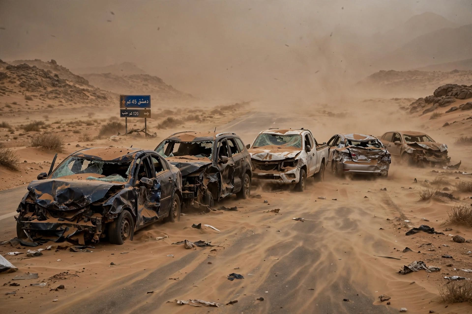 Syria Traffic Disaster: Dust Storm Blindness Causes Multi-Vehicle Highway Collision Leaving One Dead