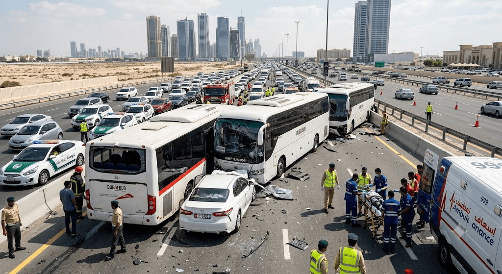Massive Commuter Chaos: 25 Injured in Multi-Vehicle Dubai Crash Involving Three Buses