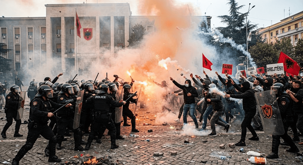 Explosive Protests in Tirana: Demonstrators Hurl Fireworks at Police in Albania