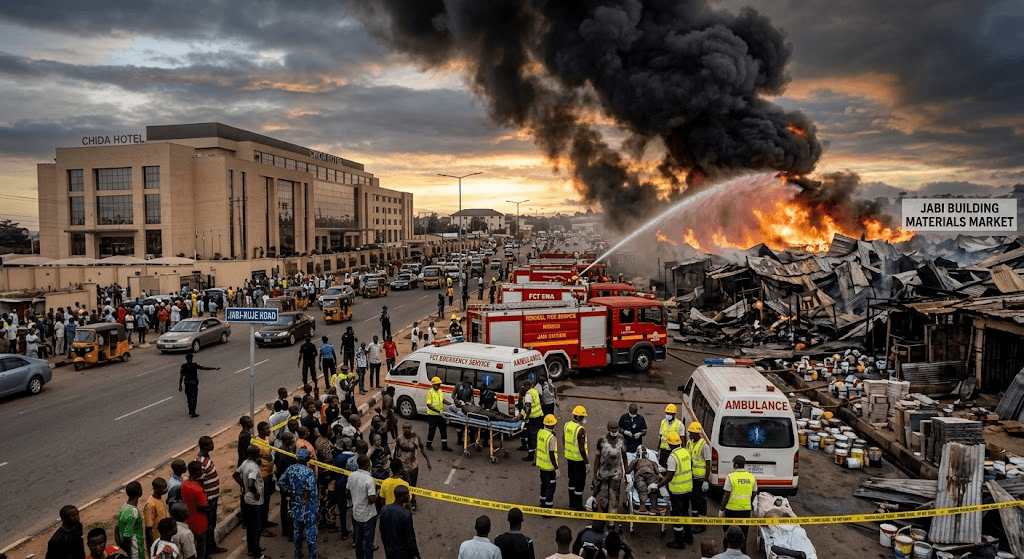 Inferno at Jabi Market: Fire Breaks Out Opposite Chida Hotel in Abuja