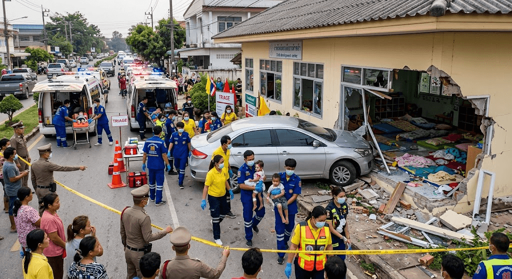 15 Young Children Injured After Sedan Plows Into Kanchanaburi Child Care Center