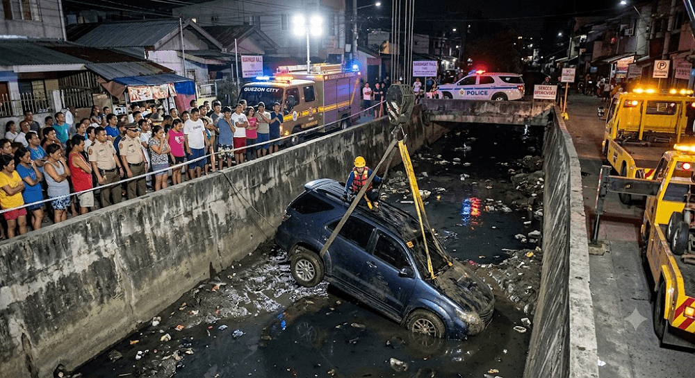 Plunge into the Creek: Drunk Driver Crashes SUV into Quezon City Waterway