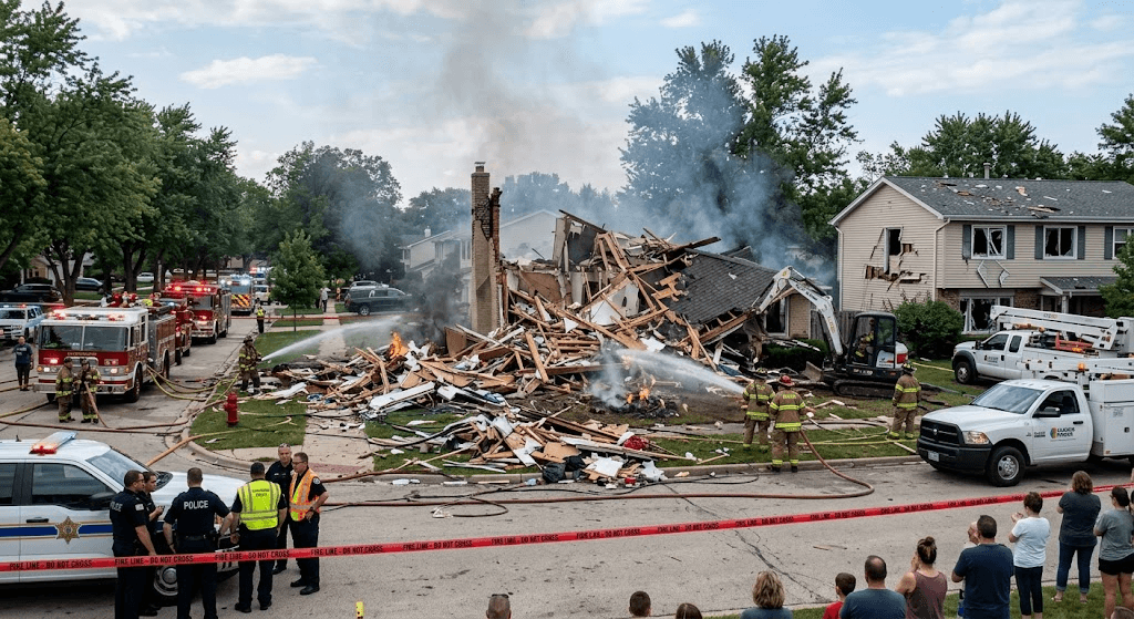Destructive Explosion Levels Home in Meadowbrook, Illinois, Triggering Emergency Response