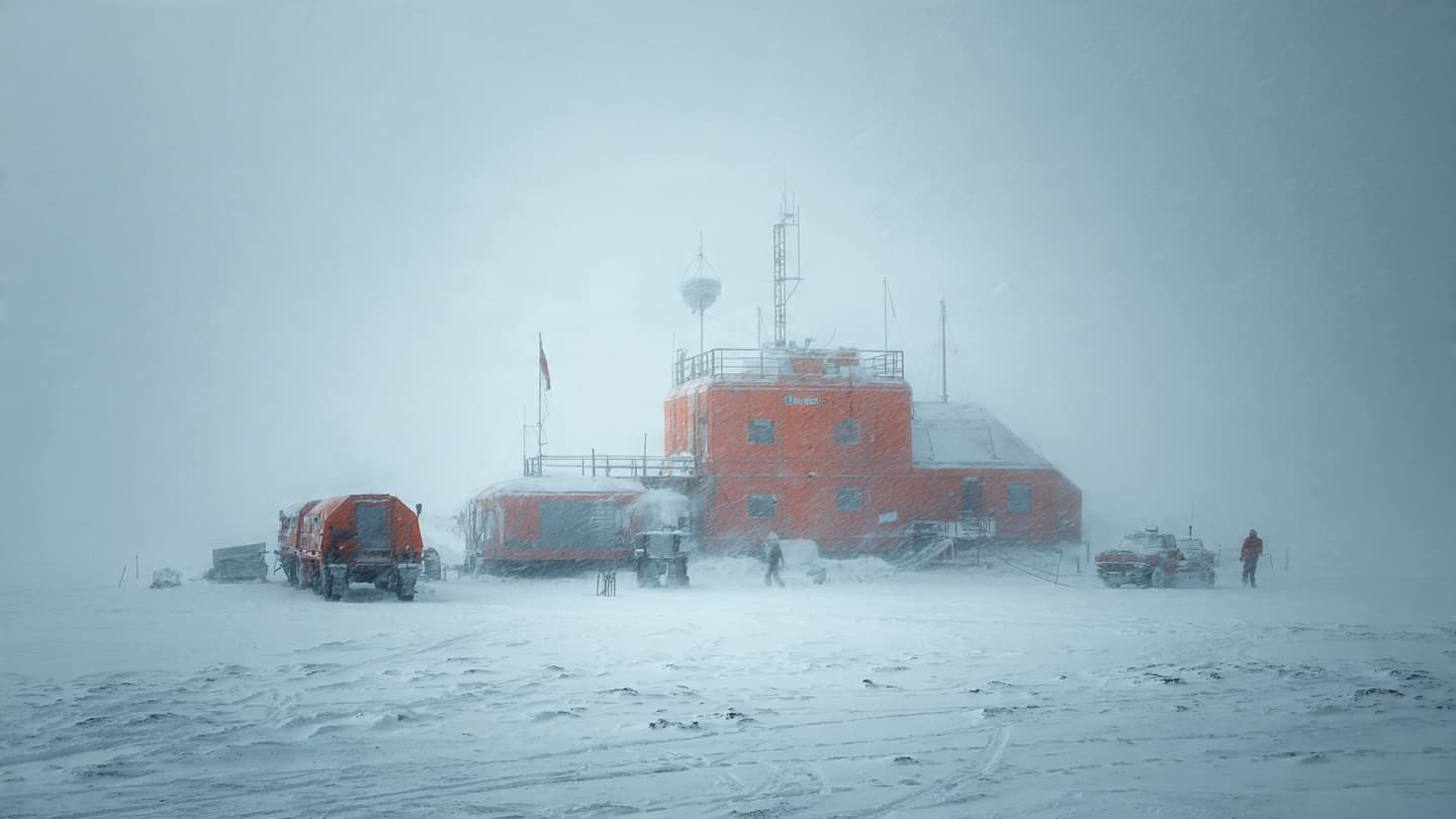 A blizzard leaves behind a surreal scene of containers adrift on ice