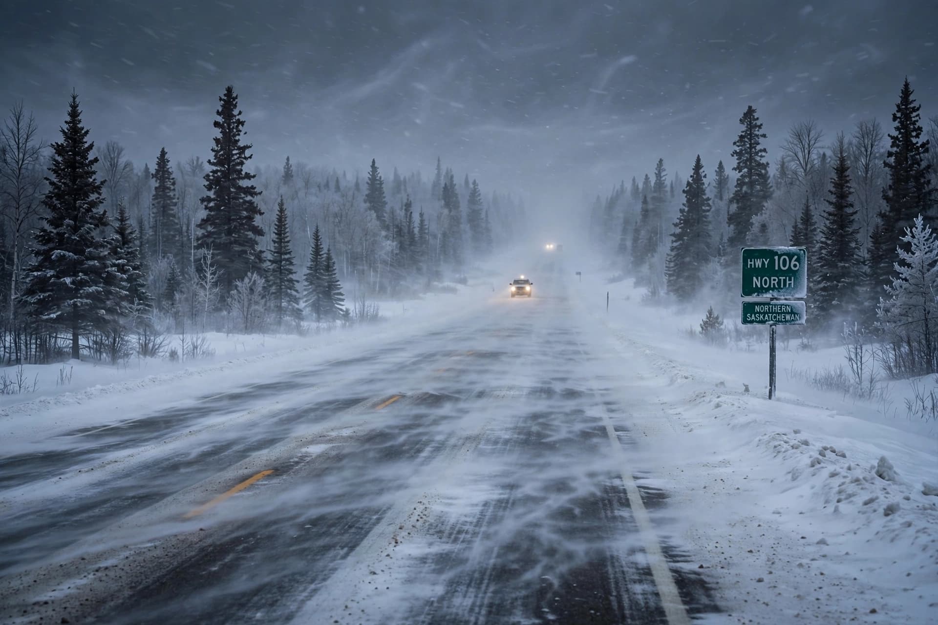 When the wind meets the snow, the highway becomes a question.