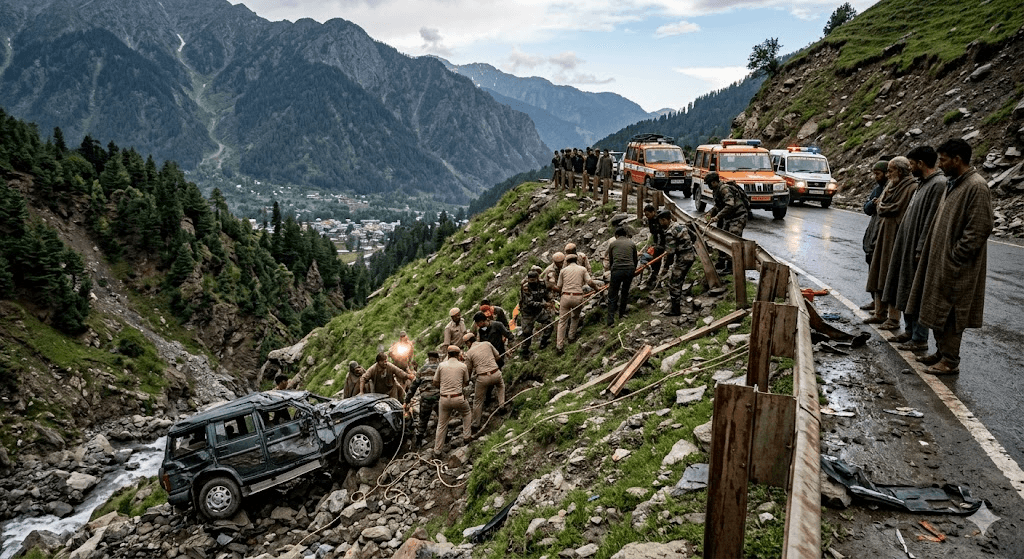 Tragedy in Kashmir: 2 Dead, 3 Injured in Horrific Pahalgam Road Accident