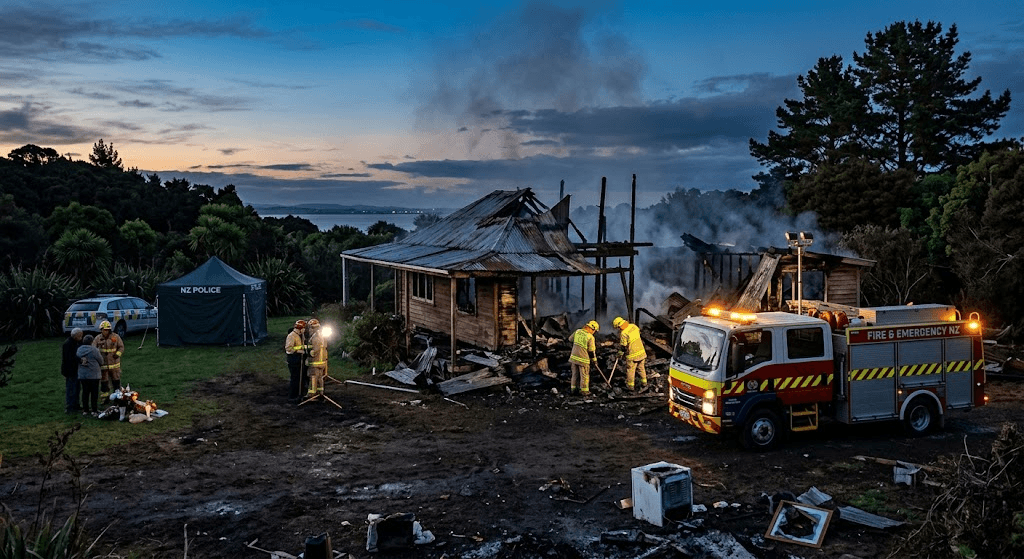 Fatal Flame: Tragic House Fire Claims Life on Matakana Island