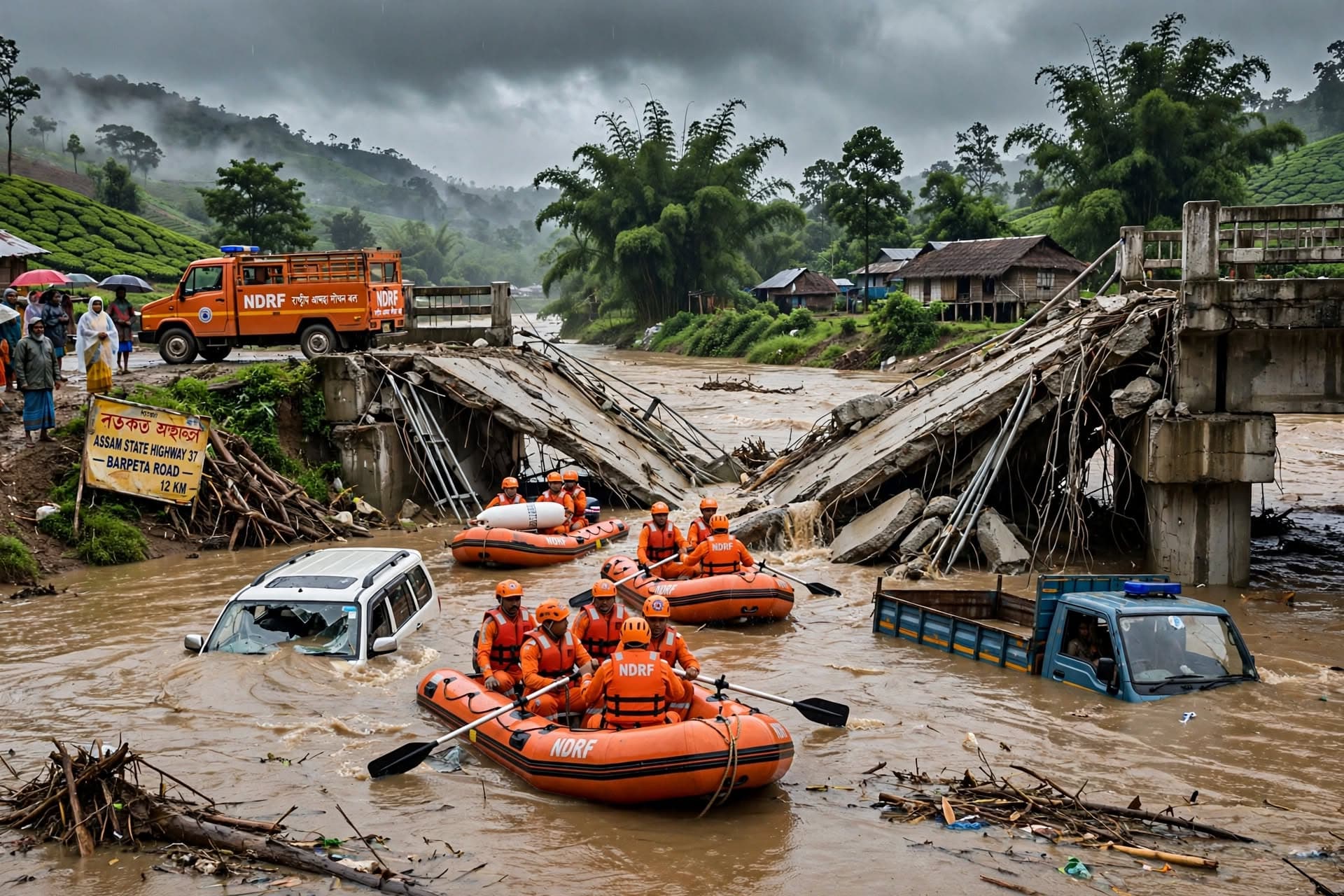 Bridge Collapse After River Surge In Assam, Two Vehicles Plunge, Fatalities Confirmed