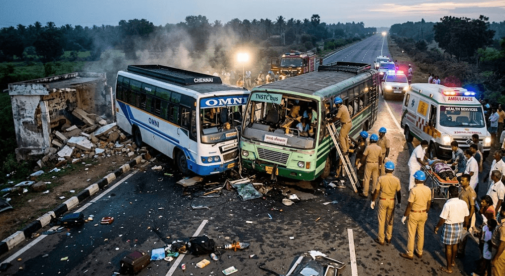 Madurai Highway Horror: 6 Dead, Over 40 Injured in Early Morning Bus Collision