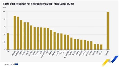 Denmark, Portugal and Lithuania lead with highest shares of electricity from renewables, as EU nears 50%
