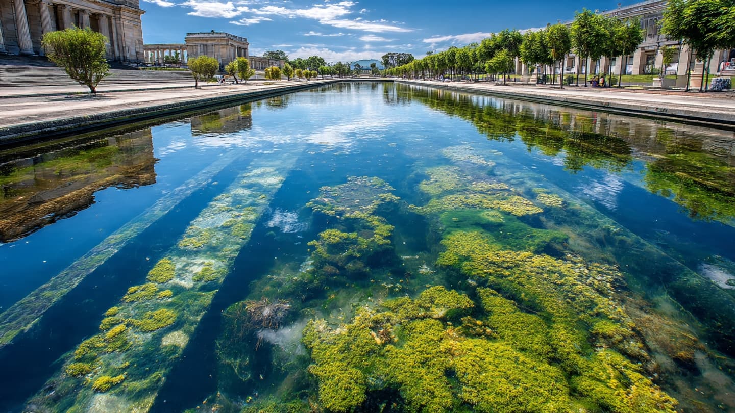 When color meets nature, a reflecting pool tells a different story than planned