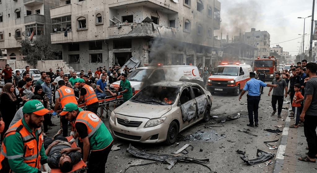 Chaos and Casualties in Gaza: Israeli Airstrike on Civilian Car Leaves 4 Dead and Multiple Injured