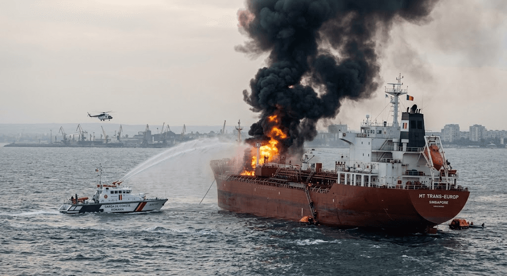 Black Sea Escalation: Ship Catches Fire in Romanian Waters Amid Rising Maritime Attacks
