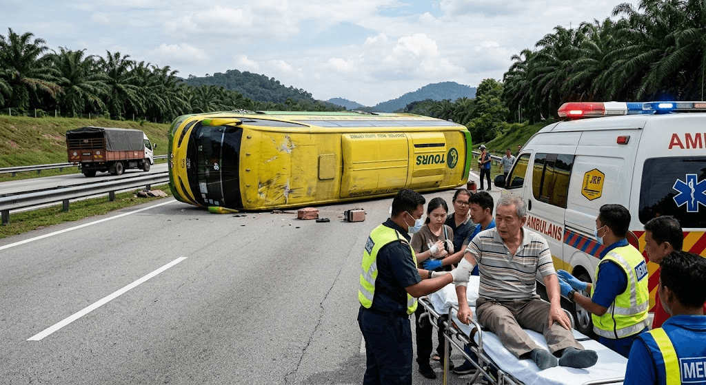 Tour Bus from Singapore Overturns in Malaysia to Avoid Lorry; 3 Hospitalized
