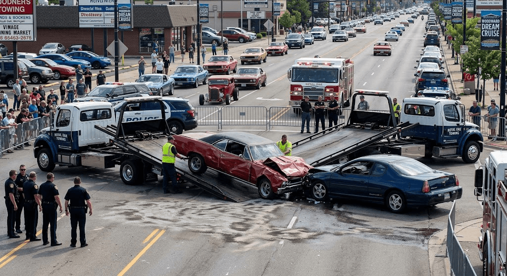 High-Octane Havoc: Crash at Woodward Dream Cruise Disrupts Famed Classic Car Parade