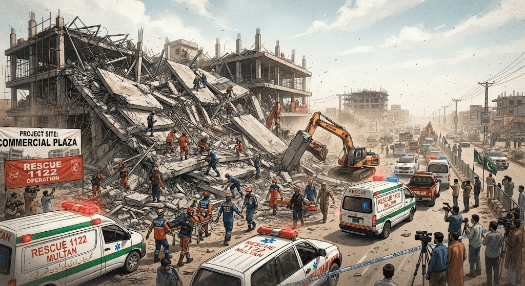 Tragedy in Multan: 1 Dead, 6 Injured in Fatal Building Roof Collapse