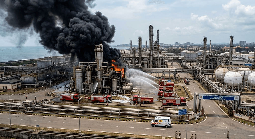 Explosive Incident at Mangaluru MRPL Facility Triggers Emergency Response Amid Billowing Smoke