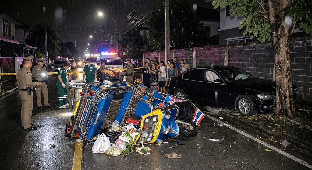 Horrific Crash in Nonthaburi: Three Dead After Drunk BMW Driver Slams Into Tuk-Tuk Horrific Crash in Nonthaburi: Three Dead After Drunk BMW Driver Slams Into Tuk-Tuk