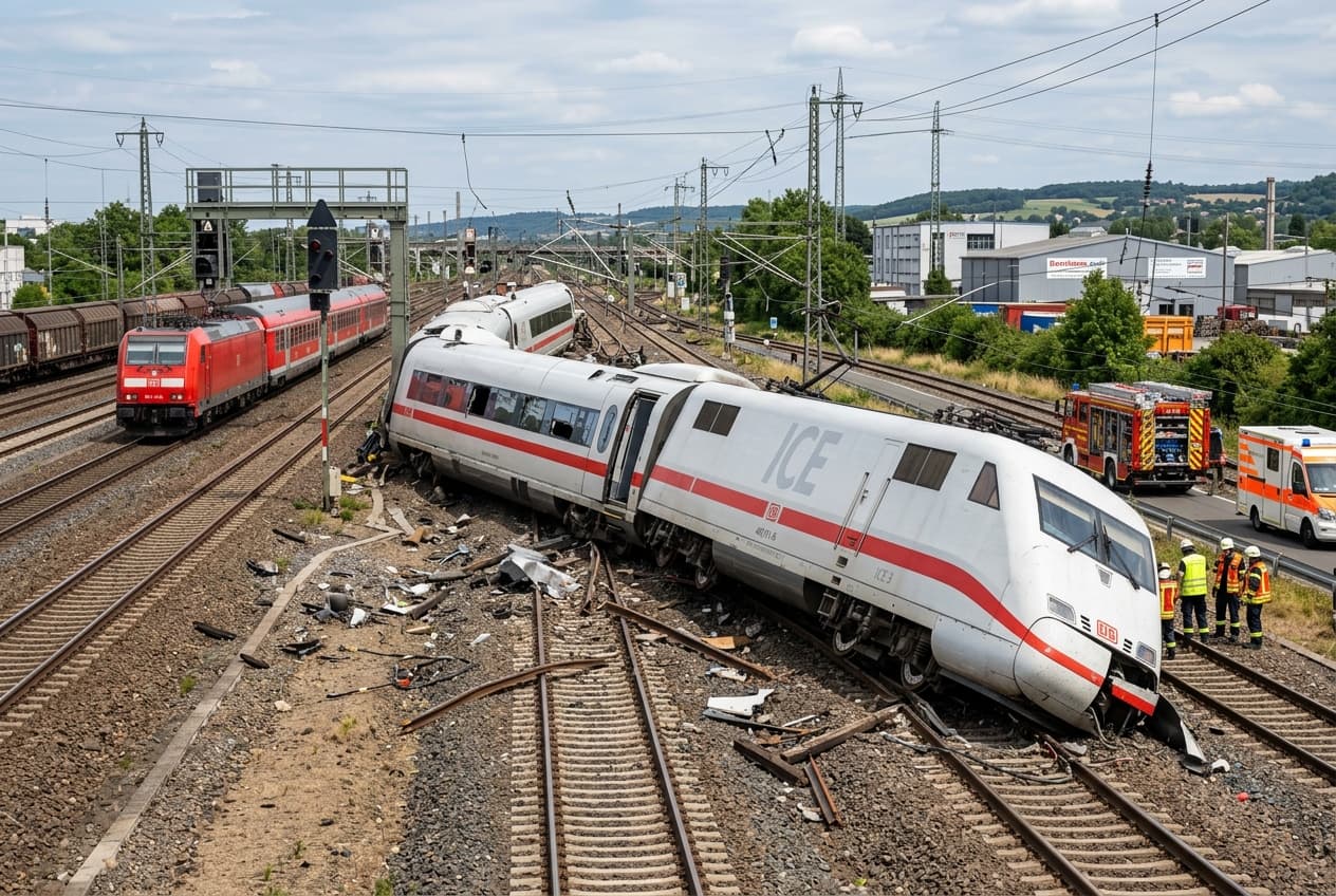 Main Line Train Accident: High-Speed Express Carriages Slip Tracks After Hitting Concrete Barrier Main Line Train Accident: High-Speed Express Carriages Slip Tracks After Hitting Concrete Barrier