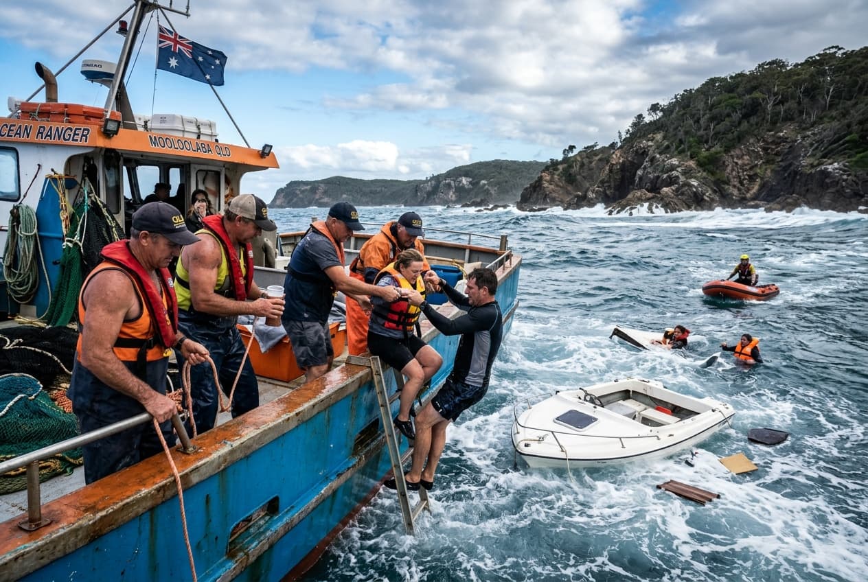 Coastal Waters Tragedy Near Gold Coast, Boat Mishap Kills One, Three Survivors Pulled Aboard Coastal Waters Tragedy Near Gold Coast, Boat Mishap Kills One, Three Survivors Pulled Aboard