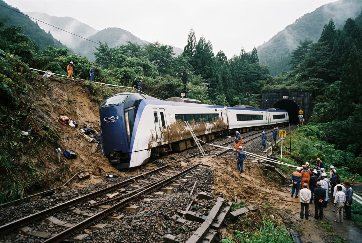 Express Train Derailment: Landslide Blockage On Rural Rail Line Sends Cars Off Tracks Express Train Derailment: Landslide Blockage On Rural Rail Line Sends Cars Off Tracks