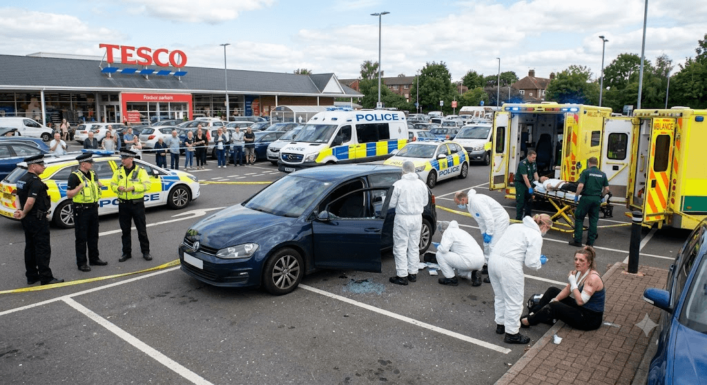 Tesco Car Park Terror: Two Men Stabbed and Woman Punched After Being Dragged From Vehicle Tesco Car Park Terror: Two Men Stabbed and Woman Punched After Being Dragged From Vehicle