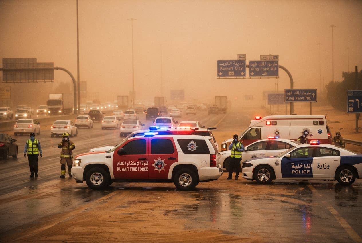 Kuwait Dust Storm Collision: Multi-Vehicle Crash on Sixth Ring Road Leaves Four Injured and Hospitalized Kuwait Dust Storm Collision: Multi-Vehicle Crash on Sixth Ring Road Leaves Four Injured and Hospitalized