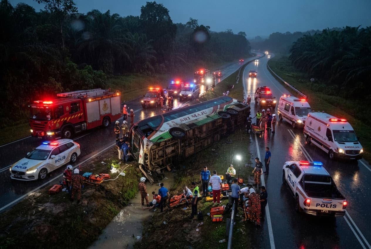 Express Bus Flips Over in Perak: Rural Highway Route Claims Five Lives Today Express Bus Flips Over in Perak: Rural Highway Route Claims Five Lives Today