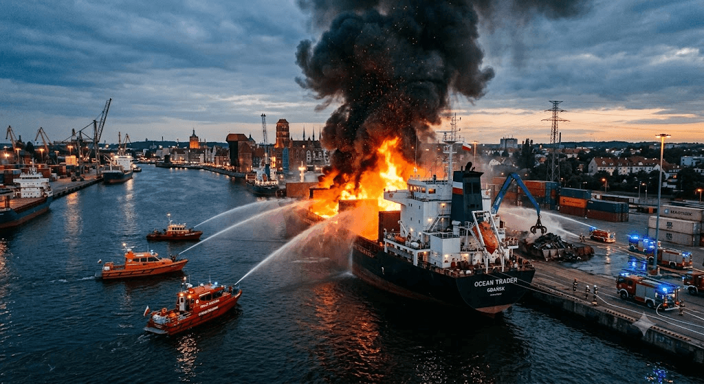 Breaking: Major Fire Outbreak Aboard Cargo Vessel in Poland's Port of Gdańsk Breaking: Major Fire Outbreak Aboard Cargo Vessel in Poland's Port of Gdańsk