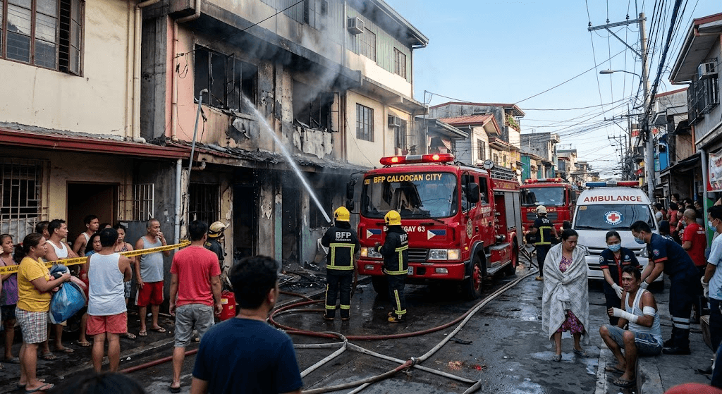 Morning Blaze: 2 Injured as Fire Razes Caloocan City Apartment in Barangay 63 Morning Blaze: 2 Injured as Fire Razes Caloocan City Apartment in Barangay 63