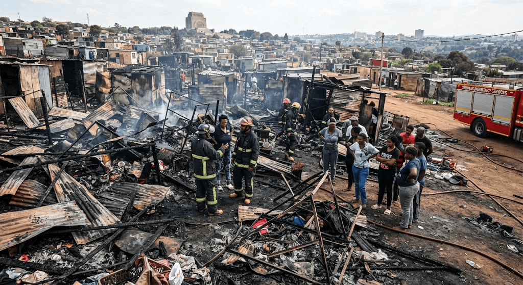 Tragedy in Pretoria West: 1 Dead as Fire Sweeps Through Salvokop Informal Settlement Tragedy in Pretoria West: 1 Dead as Fire Sweeps Through Salvokop Informal Settlement