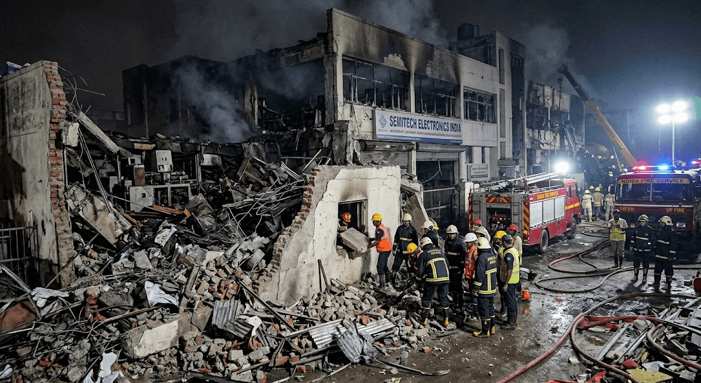 Tragedy in Noida: Wall Collapse Kills 2 Firefighters Battling Microchip Factory Blaze Tragedy in Noida: Wall Collapse Kills 2 Firefighters Battling Microchip Factory Blaze