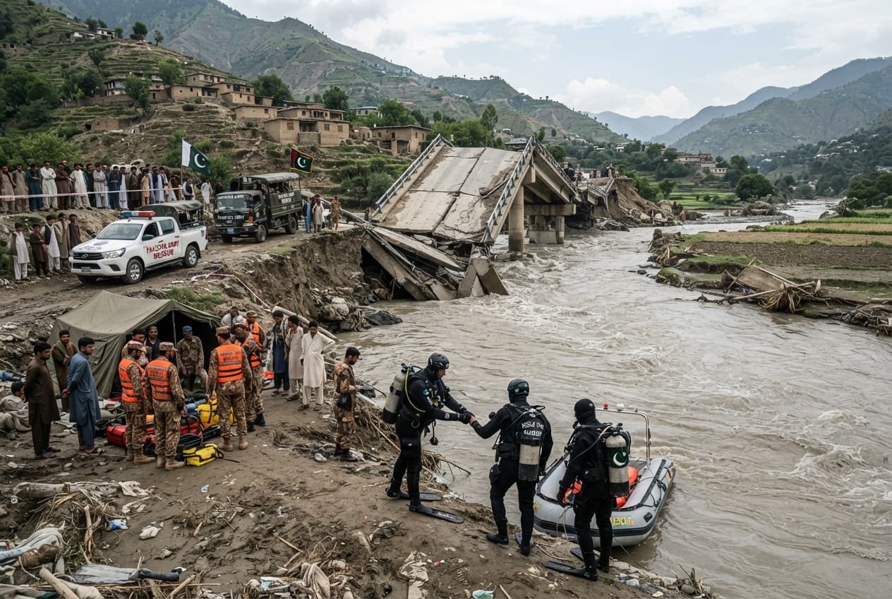 Rural Bridge Collapse: Four Confirmed Dead After Flooded River Sweeps Away Vehicles Rural Bridge Collapse: Four Confirmed Dead After Flooded River Sweeps Away Vehicles
