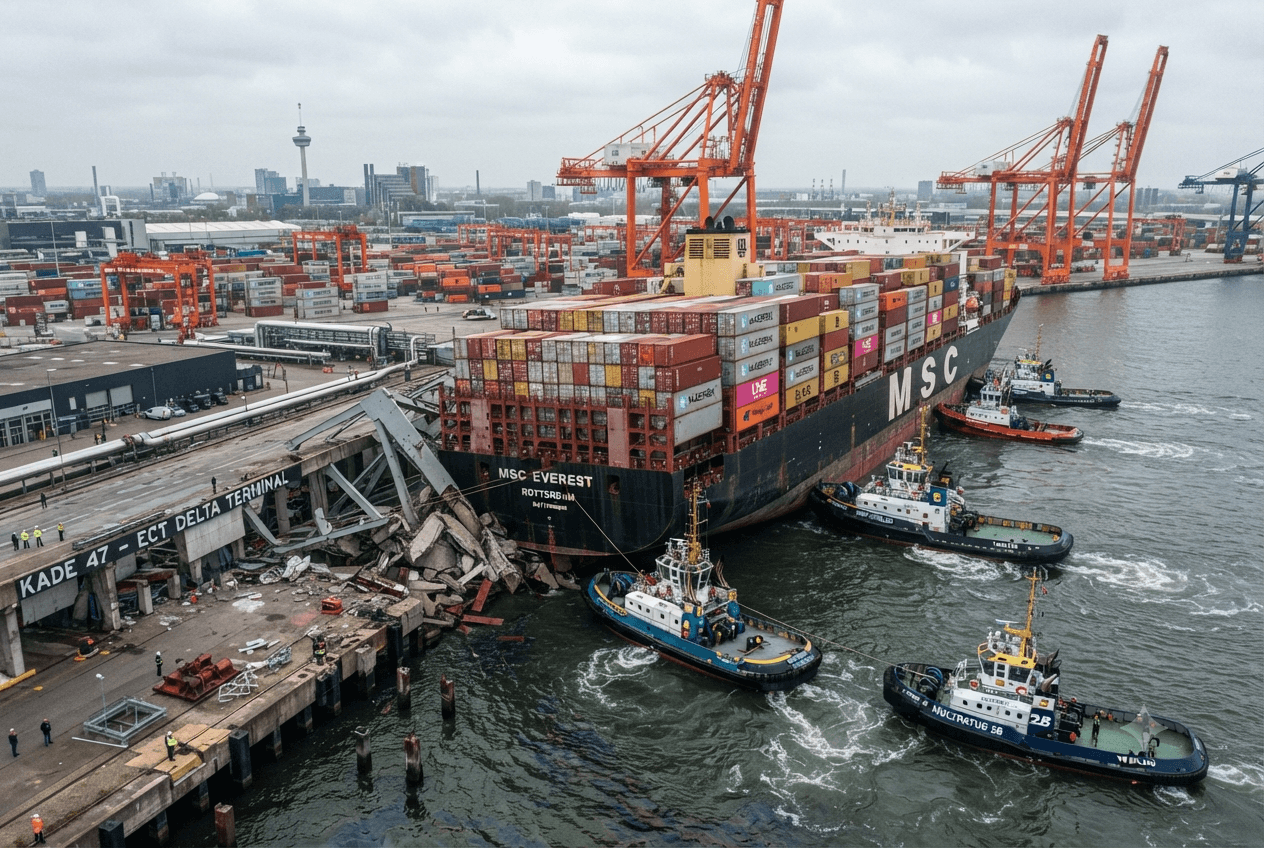 Cargo Ship Collision: Port of Rotterdam Faces Severe Blockade After Massive Vessel Strikes Pier Cargo Ship Collision: Port of Rotterdam Faces Severe Blockade After Massive Vessel Strikes Pier
