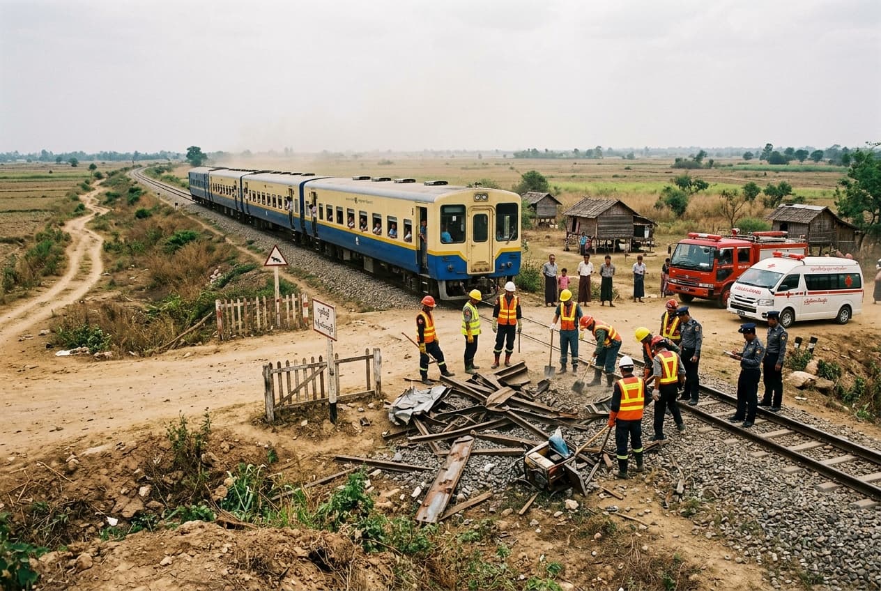 Fatal Railway Crossing Collision in Sagaing Region: Train Hits Stalled Vehicle, Driver Dead Fatal Railway Crossing Collision in Sagaing Region: Train Hits Stalled Vehicle, Driver Dead
