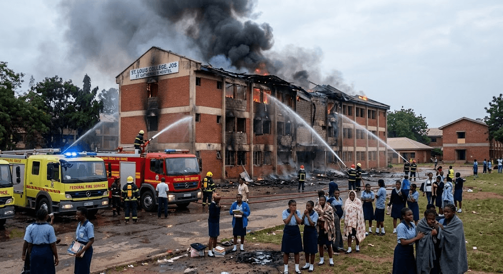 Devastating Infernos: Fire Guts Student Hostel at St. Louis College, Jos Devastating Infernos: Fire Guts Student Hostel at St. Louis College, Jos