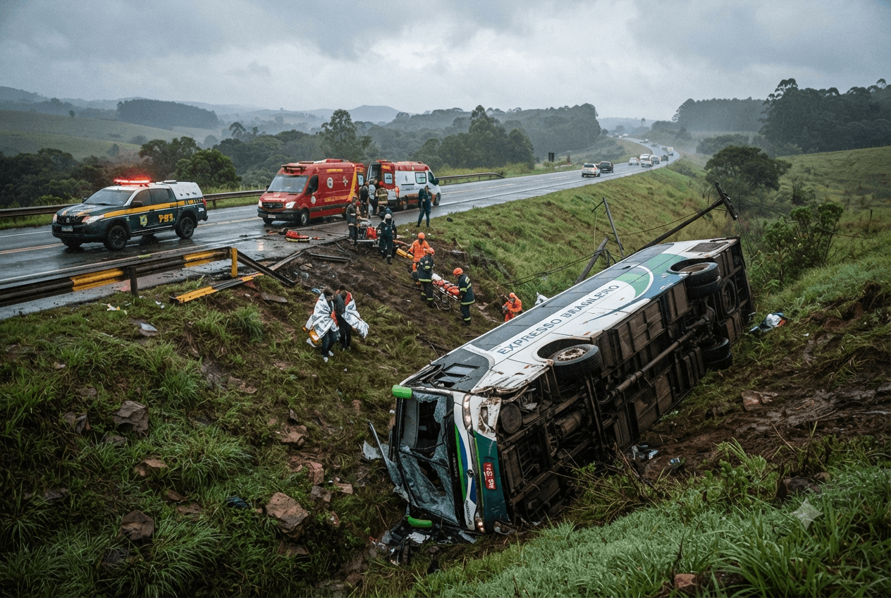 Brazilian Highway Disaster: High-Speed Bus Rollover Claims Six Lives Along Major Federal Route Brazilian Highway Disaster: High-Speed Bus Rollover Claims Six Lives Along Major Federal Route