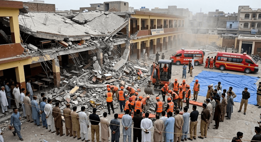 Tragedy in Peshawar: At Least 17 Students and Teacher Killed in Devastating School Roof Collapse Tragedy in Peshawar: At Least 17 Students and Teacher Killed in Devastating School Roof Collapse