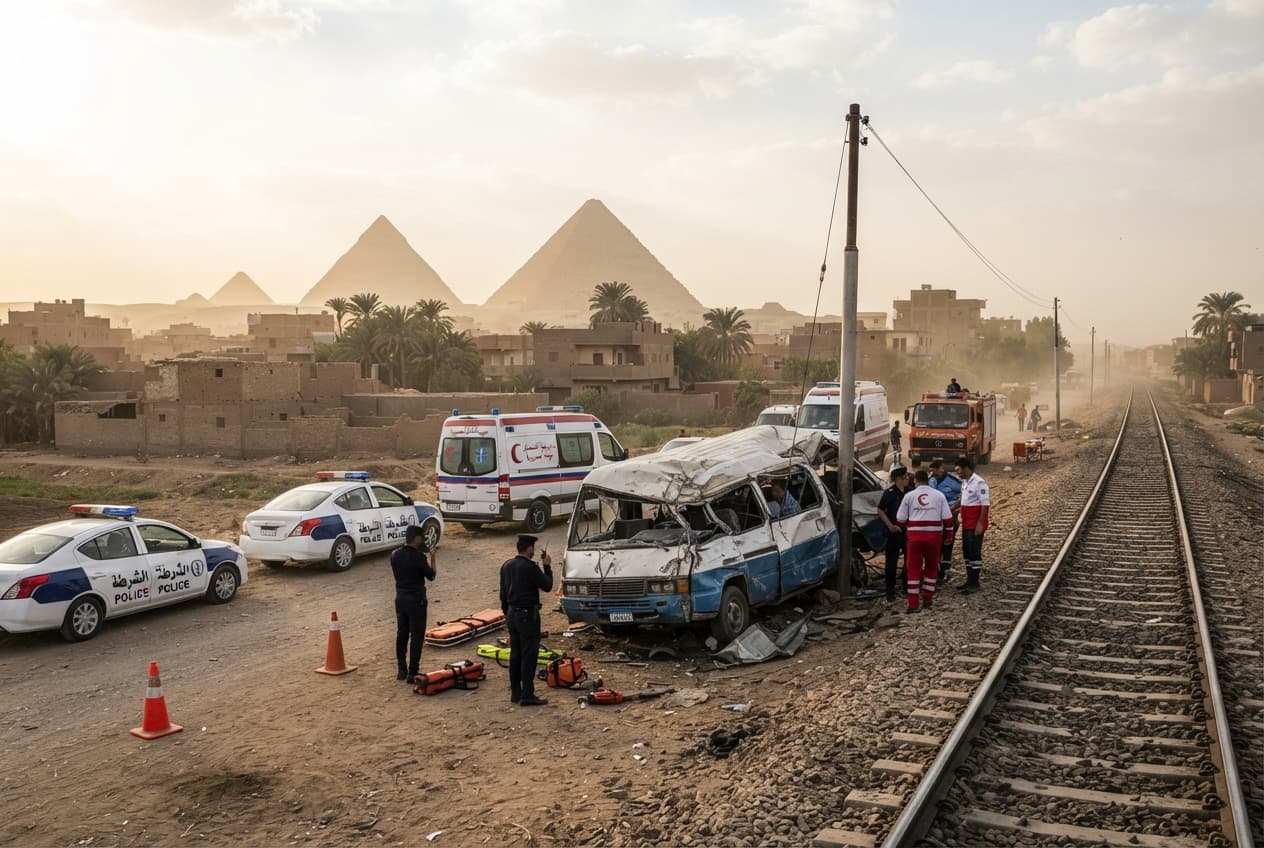 Giza Railway Crossing Crash: Train Hits Minibus at Unregulated Track Crossing Leaving Four Dead Giza Railway Crossing Crash: Train Hits Minibus at Unregulated Track Crossing Leaving Four Dead